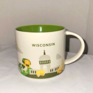 Starbucks Wisconsin 12 oz Cup You Are Here Collection Green White Yellow Tea